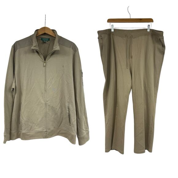 Lauren Ralph Lauren Light Brown Quarter Zip Tracksuit Sweatsuit Womens 3XL - Picture 1 of 15